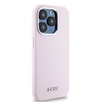 4. DKNY Liquid Silicone Small Metal Logo MagSafe case for iPhone 15 Pro - pink