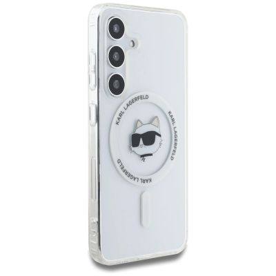 4. Case Karl Lagerfeld Button Choupette Head Printed Logo MagSafe Samsung Galaxy S25 Plus white