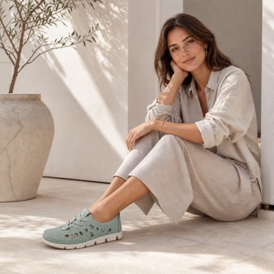 6. Women's leather openwork shoes green Rieker 49956-52
