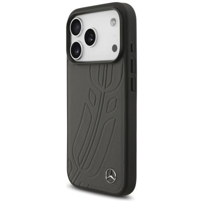 2. Mercedes Leather Large Laurel Leave MagSafe Case for iPhone 17 Pro - Black and Gray