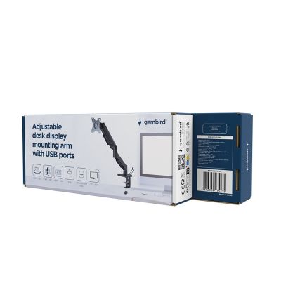 5. GEMBIRD ADJUSTABLE DESK MONITOR ARM/HOLDER WITH USB PORTS (ADJUSTABLE), FROM 17" TO 32", LOAD UP TO 9KG