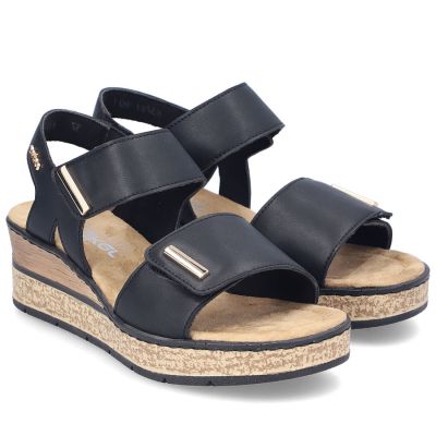 4. Rieker 63781-00 women's black wedge sandals with Velcro