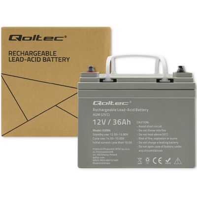 5. Qoltec AGM Battery | 12V | 36Ah | Maintenance-free | Efficient | LongLife | for UPS, scooter