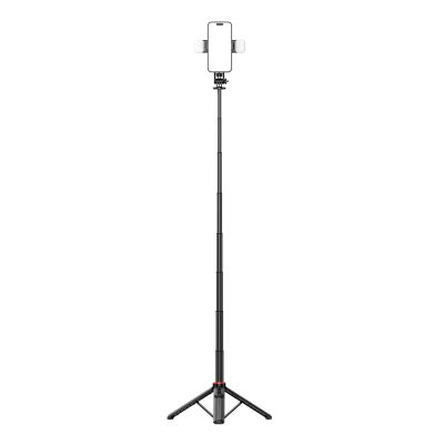 18. Selfie stick WC12YDS 1.3m aluminum alloy telescopic tripod with dual lamp and phone holder - black