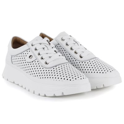 4. Women's leather openwork shoes, white, Vinceza 79629