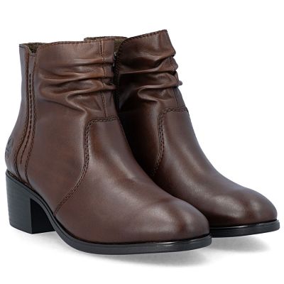 4. Women's brown leather ankle boots on a block heel Rieker 73953-27