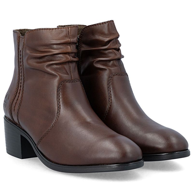 4. Women's brown leather ankle boots on a block heel Rieker 73953-27