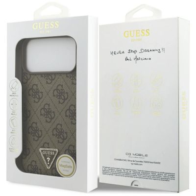 8. Guess Leather 4G Triangle Strass MagSafe Case for iPhone 17 Pro Max / 18 Pro Max - Brown