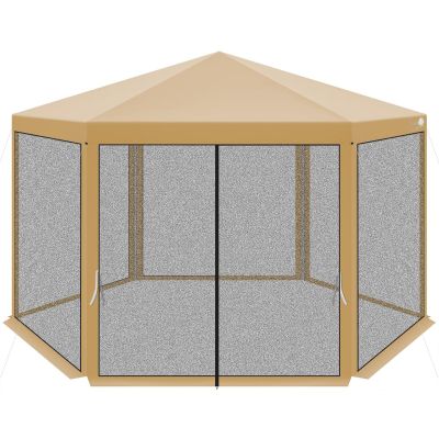 10. HEXAGONAL GARDEN PAVILION 2x2x2x2.5M WITH MOSQUITO NET BEIGE