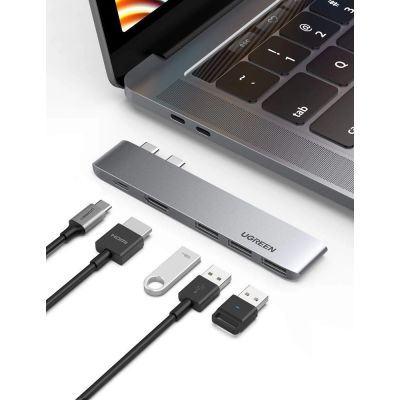 10. HUB Ugreen 60559 2x USB-C / USB-C PD (Thunderbolt 3, 100W, 4K 60 Hz, 10 Gbps) / HDMI 4K 30 Hz / 3x USB 3.0 for MacBook Pro / Air - Gray