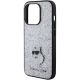 6. Karl Lagerfeld Fixed Glitter Choupette Logo Metal Pin Case for iPhone 15 Pro - Silver