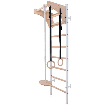 11. WOODEN AND METAL GYMNASTIC WALL BAR WITH WOODEN BAR AND ACCESSORIES BENCHK 211W A204