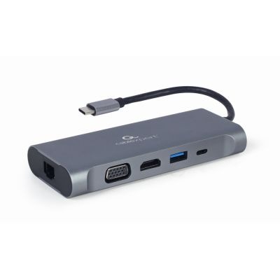 4. GEMBIRD USB TYPE-C 7-IN-1 MULTI-ADAPTER (USB 3.0 HUB + HDMI + VGA + PD + CARD READER + STEREO AUDIO), GREY