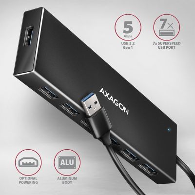 3. Axagon HUE-F7A 7x USB 3.2 Gen 1 ALU FLAT hub micro power IN 1m USB-A USB 3.2 Gen 1 (3.1 Gen 1) Type-A 5000 Mbit/s Black
