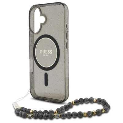 5. Guess IML Glitter With Pearl Strap MagSafe case for iPhone 16 - black