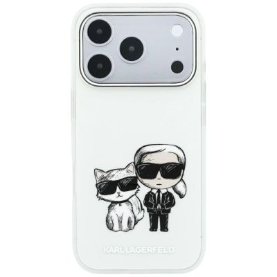3. Karl Lagerfeld Smooth Karl & Choupette Bodies Sketch MagSafe Case for iPhone 18 Pro Max / 17 Pro Max Beige
