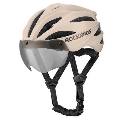 2. Rockbros Bike Helmet with Visor, Detachable UV Protective Goggles, Unisex - Brown