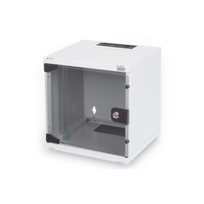 7. 10" network kit: 6U wall-mounted cabinet, shelf, power strip, 8-port switch, Cat.6 panel, gray