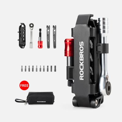 2. Rockbros Multitool Bicycle Tool Set with Ratchet Wrench and Tire Levers - Black