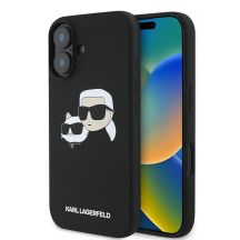 Karl Lagerfeld Silicone Case Nauble Heads Print MagSafe for iPhone 16 Plus - Black
