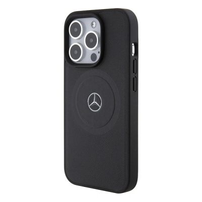 2. Mercedes Benz Crossed Lines Pattern Leather MagSafe case for iPhone 15 Pro - black
