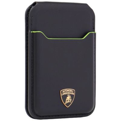 2. Lamborghini D1 Genuine Leather MagSafe Phone Wallet - Black and Green