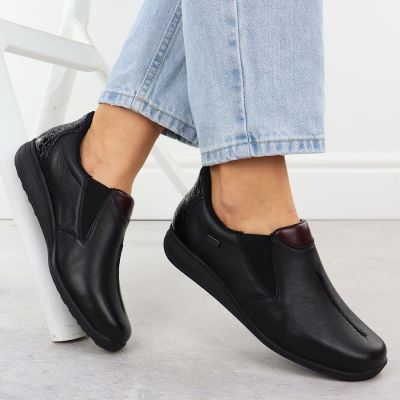 5. Women’s black leather wedge shoes Rieker 47253-00