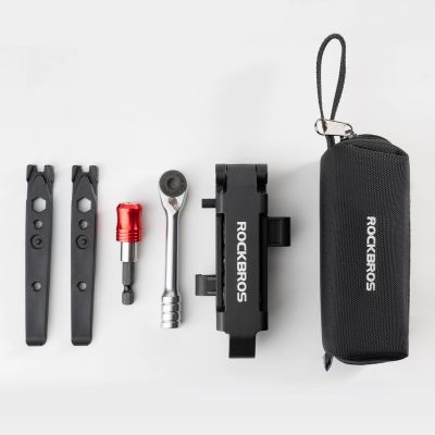 12. Rockbros Multitool Bicycle Tool Set with Ratchet Wrench and Tire Levers - Black