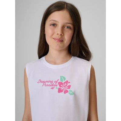 4. Girls' sleeveless T-shirt with print 4F 4FJRSS26TSLEF328-11S
