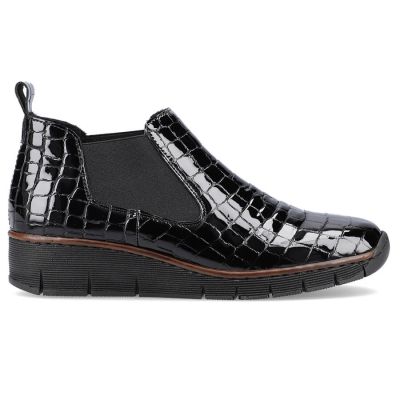 72. Rieker W R474 snakeskin leather ankle boots black