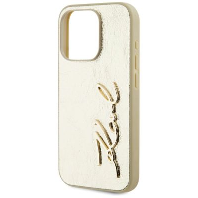 6. Karl Lagerfeld Wrinkled Metal Signature iPhone 15 Pro Case - Gold