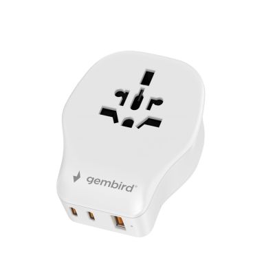 GEMBIRD UNIVERSAL TRAVEL ADAPTER 20W, WHITE