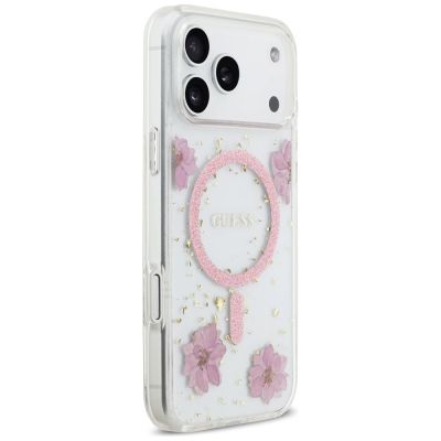 4. Guess Resin Flowers Glitter MagSafe Case for iPhone 17 Pro Max - Pink