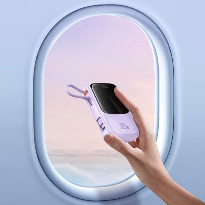 9. Baseus Qpow Pro+ 10000mAh 22.5W Power Bank with Built-in USB-C Cable and Display - Purple