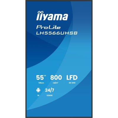 13. iiyama LH5566UHSB-B1AG signage display Flat panel Digital Signage 139.7 cm (55") LCD Wi-Fi 800 cd/m2 4K Ultra HD Black Built-in processor Android 24/7