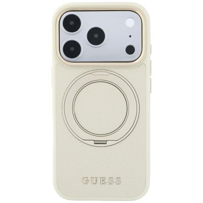 3. Guess Ring Stand 360 Grained Classic Logo MagSafe Case for iPhone 18 Pro / 17 Pro - Beige