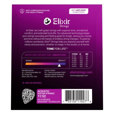 2. Elixir 11027 Custom Light (11-52) NW - Acoustic Guitar Strings