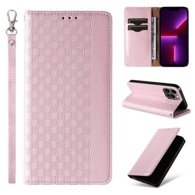 3. Magnet Strap Case Case For iPhone 14 Pro Max Flip Wallet Mini Lanyard Stand Pink