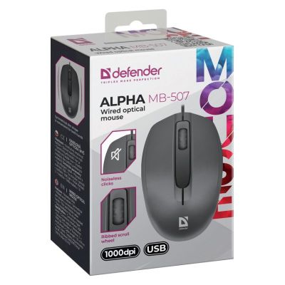 4. DEFENDER MOUSE ALPHA MB-507 SILENT BLACK 1000dpi 3P