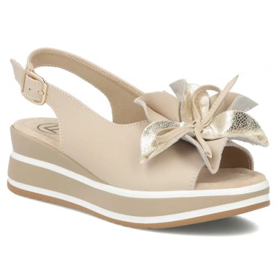 Women's leather wedge sandals beige Filippo DS7045/26