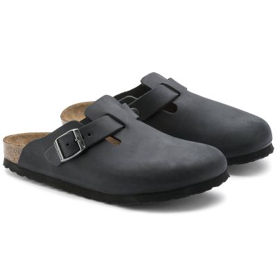 8. Birkenstock Boston Black women's/men's clogs, oiled leather, narrow slippers (0059463)