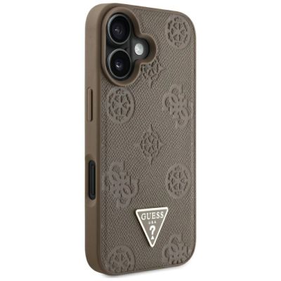 4. Guess Grained Hot Stamp Peony Triangle Logo MagSafe iPhone 16 Case - Brown