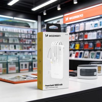 6. Wozinsky W11-W 10000mAh 10W Powerbank with Built-in Cables and Flashlight - White
