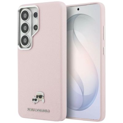 Karl Lagerfeld Saffiano KC Metal Logo MagSafe Case for Samsung Galaxy S26 Ultra - Pink