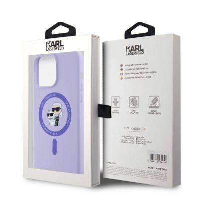 5. Karl Lagerfeld Silicone Karl&Choupette Heads Ring MagSafe Case for iPhone 15 Pro Max - Purple
