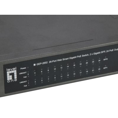 4. LevelOne WebSmart/GB PoE+ Switch 26-Port 19" 370W 1Gbps