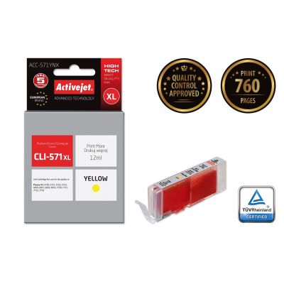 2. Activejet ACC-571YNX Ink (replaces Canon CLI-571XLY; Supreme; 12 ml; yellow)