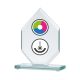 Glass trophy with LuxorJet color printing, engraving, and paint filling