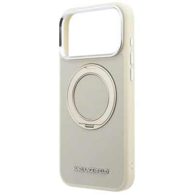 6. Karl Lagerfeld Ring Stand 360 Saffiano Classic Logo MagSafe Case for iPhone 18 Pro Max / 17 Pro Max - Beige