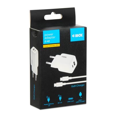 5. IBOX UNIVERSAL CHARGER C-42 GAN PD33W USB A+C WHITE